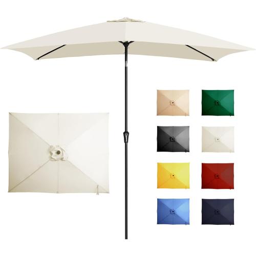White Ayge 6.5x10FT Rectangular Patio Umbrella Outdoor Table Umbrella w/Push Button Tilt & Crank Rectangle Market Umbrella UV Protection for Garden,Deck,Lawn,Yard & Pool,White