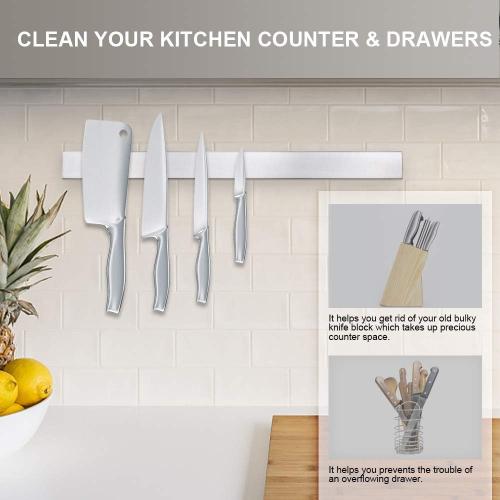 Ninonly 20 Inch Magnetic Knife Strip, Premium Stainless Steel Wall Mounted Kitchen Knives Bar,Space-Saving Powerful No Drilling Magnetic Knife Rack for Home Kitchen Utensil Holder & Tool Holder