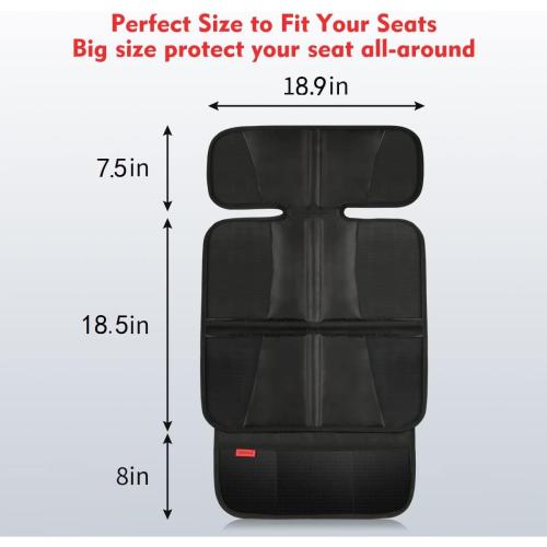 Kaiphy Car Seat Protector - Seat Protection Mat - Thick Padding - Durable, Waterproof Fabric, Leather Reinforced Corners & 3 Pockets for Handy Storage Black