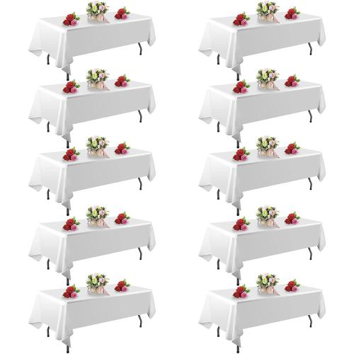 FINDYOU 10 Pack White Table Cloth Rectangle Table 60 x 102 Inch Tablecloths for 6 Foot Rectangle Tables. Stain and Winkle Resistant Polyester Washable White TableCloths for Parties Wedding Dining