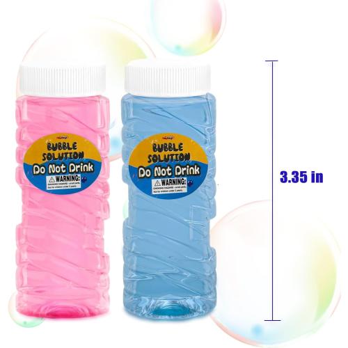 Bubble Gun Refill Solution Bottles (12 Pack of 2oz Bottles) Compatible with Most Bubble Shooter Guns Safe and Non-Toxic, Wand Not Included, Colors May Vary