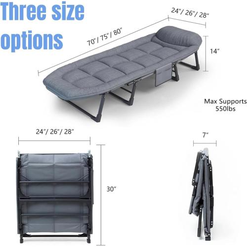 Chaise Lounge Chair, Folding Cot, 6-Angle Adjustable Camping Cot with Mattress for Patio and Beach, Foldable Bed Portable Heavy Duty Lay Flat Reclining with Pillow