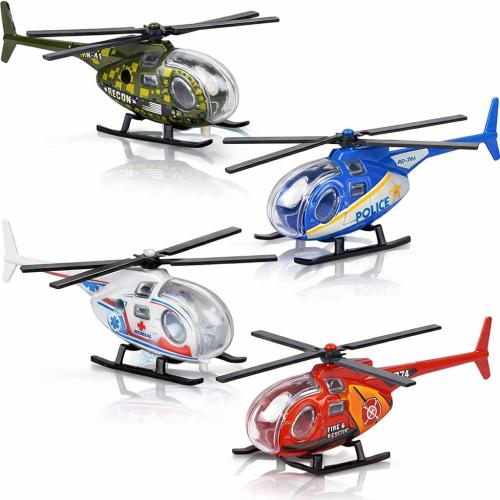 ArtCreativity Diecast Helicopter Toy - Pack of 4 - Police, Fire Engine, EMS, and Military Diecast Toy Choppers with Spinning Propellers, Birthday Party Favors for Boys and Girls