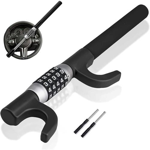 Steering Wheel Lock,Anti-Theft Car Device,Keyless Password Retractable Steering Lock Theft Prevention Bar for Car Trucks SUV Van(Black)