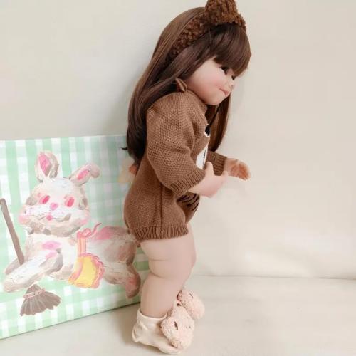 Reborn Baby Doll, 55.88 cm Soft Vinyl, Lifelike Eyes, Deep Brown with Bunny Ears, Collectible