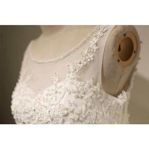 LMBRIDAL Women's Scoop Neck Pear Ball Gown Wedding Dress Lace Bridal Gown White 14