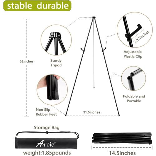 AROIC 63 Easel Stand for Display, 3 Pack Portable Foldable Metal Easel, Easels for Signs Wedding Logos,Arts, Painting,Adjustable Floor Easels with 3 Storage Bag