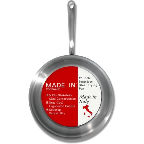 Made In Cookware | 12-Inch Stainless Steel Frying Pan | 5 Ply Stainless Clad | Professional Cookware | Crafted in Italy | Induction Compatible
