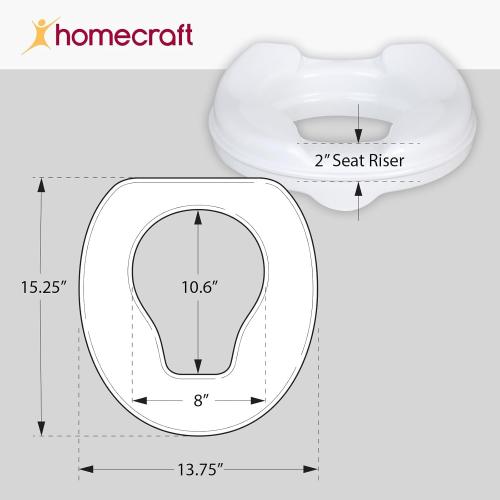 Homecraft Savanah Raised Toilet Seat, 2 High Elevated Toilet Seat Locks Onto Standard Toilets, Portable Assistance Commode Seat with Sturdy Brackets, Medical Aid for Elderly, Disabled, Limited Mobility