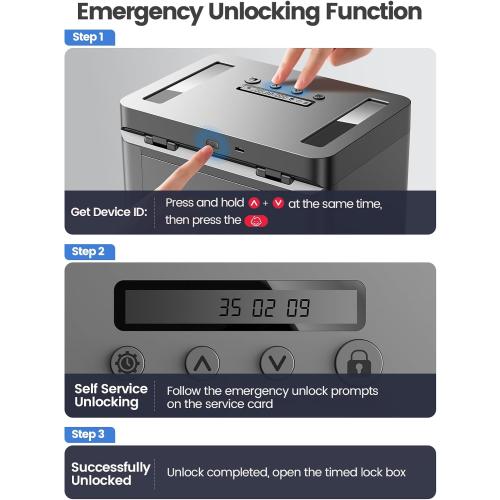 Metal Timed Lock Box with Emergency Unlocking, Phone Locked Box with Timer, Locking Container, Audio Prompt, Self-Control Safe Locker for Cellphone/iPad Mini/Medicine Gift Idea for Men Women