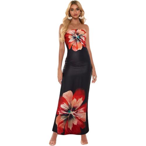 Size S ...Women's Floral Maxi Tube Dress Aesthetic Y2K Bodycon Strapless Maxi Dress Coquette Going Out Streetwear Outfit