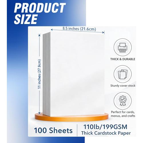 Veritas White Cardstock 8.5 x 11”, 110LB/199GSM Heavyweight Card Stock, 100 Sheets, Thick Cardstock Printer Paper for Copy, Printing, Art Projects, Invitations, Made In USA