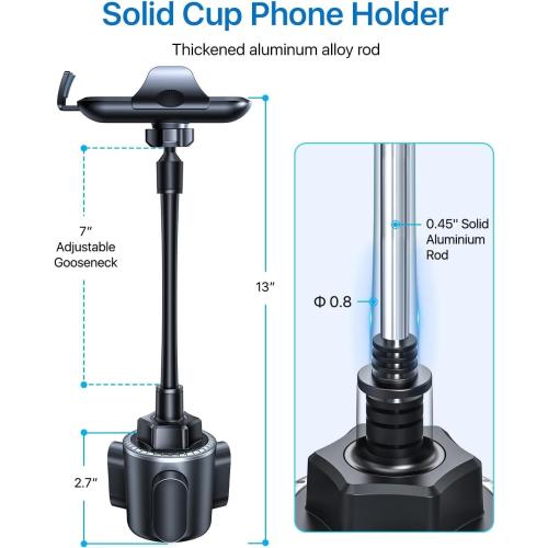 andobil Military-Grade Cup Phone Holder for Car/Truck, [2026 Enhanced] 13 360° Adjustable Gooseneck w/Anti-Shake Car Mount, Universal Car Phone Holder for iPhone/Samsung/Pixel All 4.0-7.0 Devices