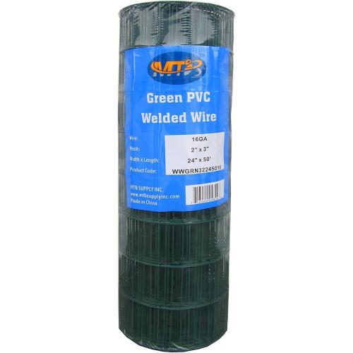 Green PVC Coated Welded Wire Mesh Garden Economy Fence 24 Inch x 50 Foot-3 Inch x 2 Inch 16GA
