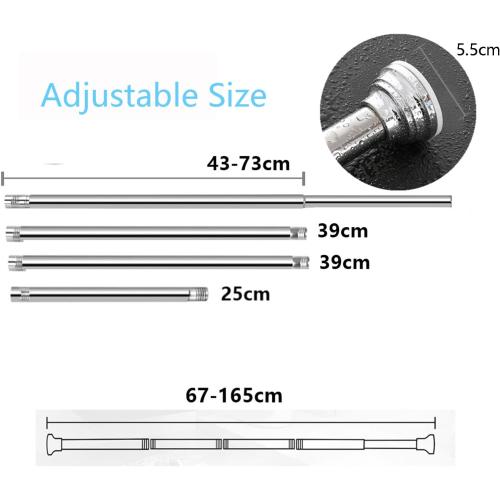 Shower Curtain Rod, Stainless Steel, No Drilling & Rust, Anti-Slip, Adjustable Tension Spring Pole, Extendable Telescopic Rail for Closet, Bathroom, Windows or Doorways (26-65inches)