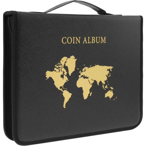 Coin Collection Book Holder Organizer, Fireproof Coin Collection Album Holder for Collectors, Coin Holder Book, 200 Pockets Coin Collecting Album & 30 Sleeves Money Storage Case