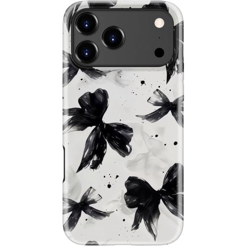 for iPhone 17 Pro Max Case, Wireless Charging Compatible,Dual-Layer Protection with Stylish Wildflower Design, Soft Silicone   Hard Shell, Cute Chic Phone Cover for Women - Ink-Black Bow Tie