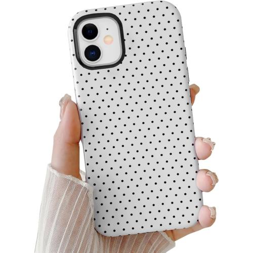 Cute Case for iPhone 12 Mini, Polka Dot Phone Case for iPhone 13 Mini Aesthetic Pattern Design, Hybrid 2-Layer Shockproof Protective Cover for Girls Women (White,12mini/13mini)