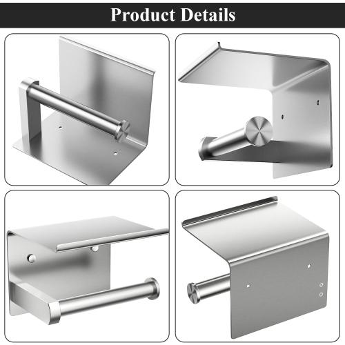 Tindbea Toilet Paper Holder with Phone Shelf, Adhesive or Screw Wall Mount Toilet Tissue Roll Holder, Rustproof & Multifunctional Stainless Steel Bathroom Storage Dispenser (Brushed Nickel)