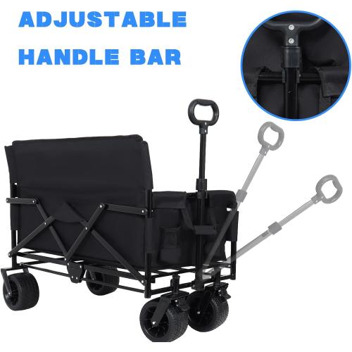 Heavy-Duty 3-in-1 Convertible Folding Wagon Cart with Bench Seat - 500lbs Capacity All-Terrain Utility Wagon, 180L Storage for Camping, Beach, Garden, Sports (Black)