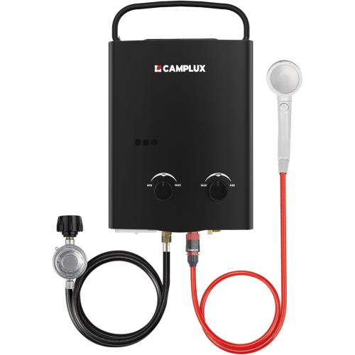 CAMPLUX 1.32 GPM Portable Water Heater, 5L Tankless Water Heater Propane Outdoor, AY132BN, Black
