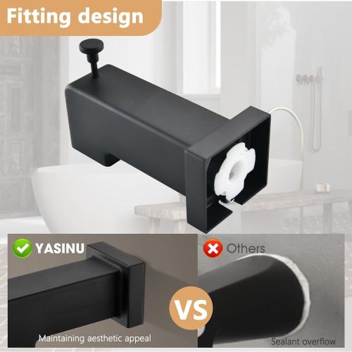 Slip On Diverter Tub Spout, Sleek Square Design for Bathroom, Fits 1/2 Copper Pipe (5/8 OD), Child-Safe Rounded Edges, Easy Installation, Matte Black