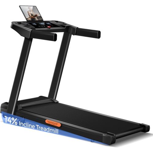 Black 3-in-1 Treadmill with 14% Incline, Portable Treadmills for Home with Handle, Foldable Treadmills with 300 Lbs Weight Capacity, 3.0HP Quiet Walking Pad Treadmill, Three Touch Screen