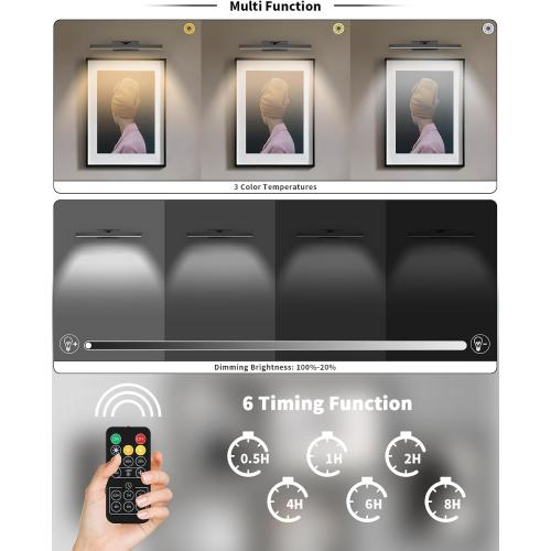 Joosenhouse Wireless Picture Light Battery Operated Gallery Light with Remote Control Rechargeable Wall Lights Black 15.35 Dimmable and Timed Off Wall Sconce Light