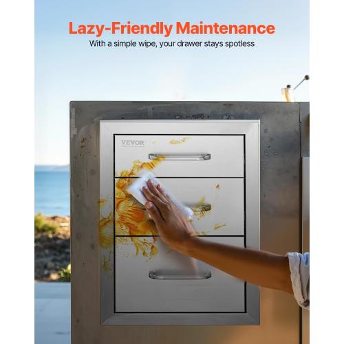 VEVOR  Outdoor Kitchen Drawers Stainless Steel, Flush Mount Triple Drawer, with Stainless Steel Handle, BBQ Drawers for Outdoor Kitchens or BBQ Island