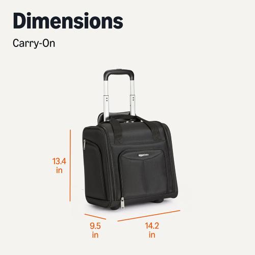 Amazon Basics Underseat Carry On Luggage with Wheels - 14 Rolling Travel Bag, Black