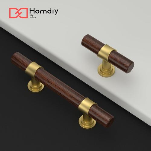 homdiy 10 Pack Gold Cabinet Handles 3 Inch Hole Centers Walnut Wood Grain Metal Drawer Pulls for Dresser Cupboard