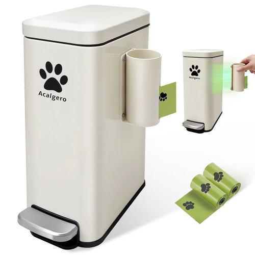 Dog Poop Trash Can Outside with Magnetic Bag Dispenser-Metal Dog Waste Container Odor Control- Rust Proof& Waterproof-Outdoor Waste Trash Can with Lid-Garbage Can&Foot Pedal-Pet Poop Bucket Soft Close