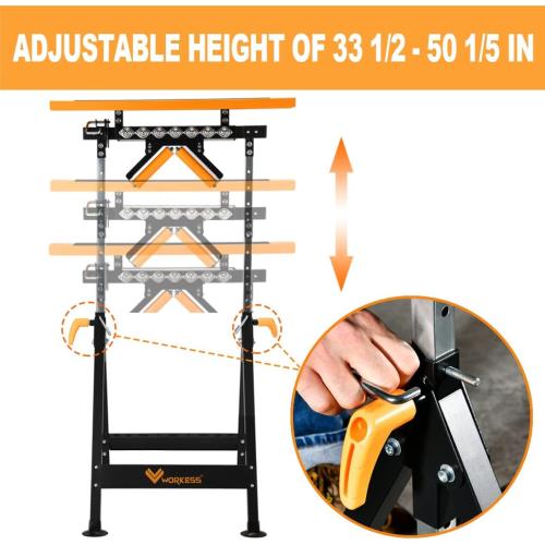 WORKESS 4 in 1 Roller Stand, Stable 440 Lbs Load Capacity with Saw Horses, V-Shaped, Multi-Directional Rollers & Outfeed Roller, Adjustable Height 33”- 50”, Folding for Woodworking