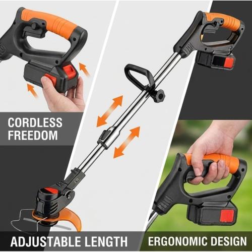 Weed Wacker, String Trimmers 24V Lawn Trimmer Grass Edger with Two 2.0Ah Li-Ion Battery Powered & 3 Cutting Blade Types Compact Power Tool for Lawn Yard Work