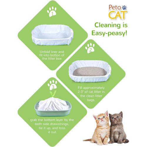 Litter Box Liners, 34 Count Jumbo Cat Litter Pan liners, Drawstring Litter Liner Bags For Litter Box, Easy Clean Up Thick Large Kitty Litter Liner XL, Eco Friendly Pet Cat Supplies(36 x 19)