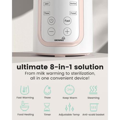 Grownsy 8-in-1 OG Fast Bottle Warmer with Timer, Blush