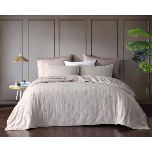 Embroidery Quilt   Quilt Set Pre-Washed Microfiber Ultra Soft Lightweight Star Embroidery Bedspread Coverlet Beige