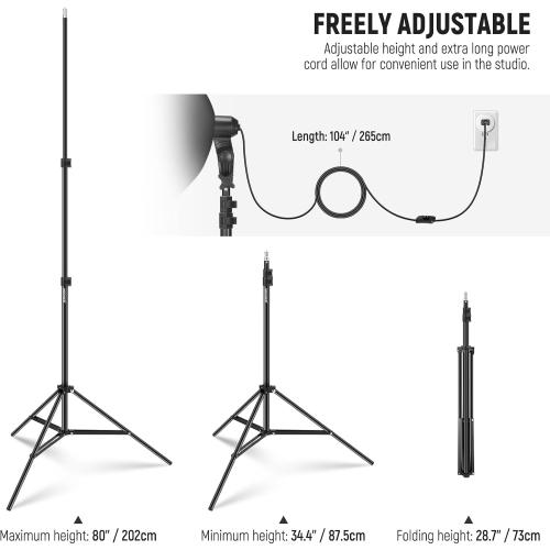 NEEWER 350W Equivalent Softbox Lighting Kit, 5700K LED Light Bulb, 24x24 inches Softbox with E26 Socket, Photography Continuous Lighting Kit, Photo Studio Equipment, NK300