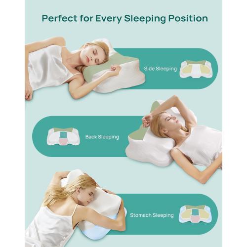 Releep Adjustable Cervical Neck Pillow, Cooling Orthopedic Ergonomic Contour Pillow, Memory Foam Neck Pillows for Back Stomach Sleeper, White Color