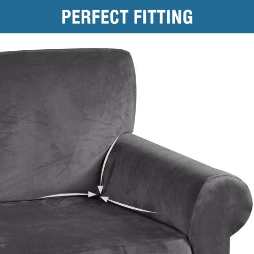 H.VERSAILTEX Stretch Velvet Sofa Covers Large Couch Covers Sofa Slipcovers Furniture Protector Soft with Non Slip Elastic Bottom, Feature Thick Comfy Rich Velour (Extra Wide Sofa 98-105, Gray)