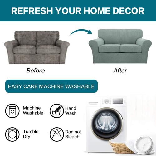 Turquoize 3 Piece Sofa Covers for 2 Cushion Couch Sofa Slipcover Soft Couch Cover for Dogs-Washable Sofa Furniture Covers with 2 Individual Cushion Covers, Jacquard Fabric (Loveseat, Dark Cyan)