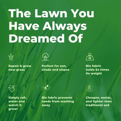 Growtrax 200 Sq Ft Biodegradable Kentucky Blue and Perennial Rye Blend Grass Seed Mat - Mix & Fertilizer Mat for Ball Fields, Parks, & Residential Lawns