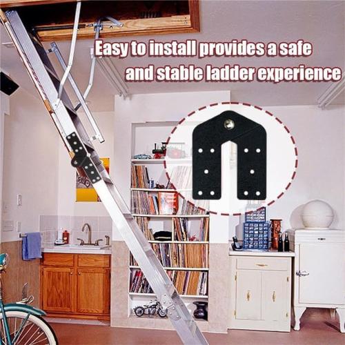2 Pcs Attic Ladder Hinge Pull Down Stair Parts Suitable for Restoring Old Loft, DIY Ladder (Black)