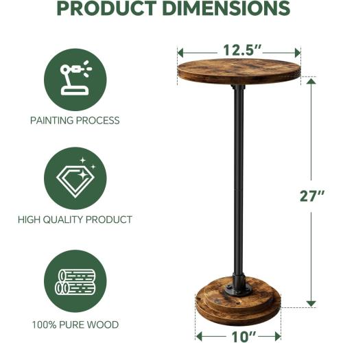 Simple Trending Small Side Table, Round Drink Table, Sofa End Table for Living Room, Coffee Tables for Bedroom, Rustic Brown