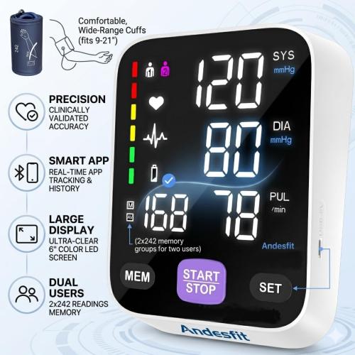 Upper Arm Blood Pressure Monitor for Home Use 17 Large & 21 XL Extra Large Cuff Big arm, Free APP Bluetooth Sync Apple Health Track Google Fit, Large Display Smart BP Machine for Seniors