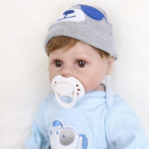 ENADOLL Reborn Baby Doll Realistic Silicone Vinyl Baby Blue Dog Boy 16 inch Weighted Soft Body Lifelike Doll Gift Set for Ages 3