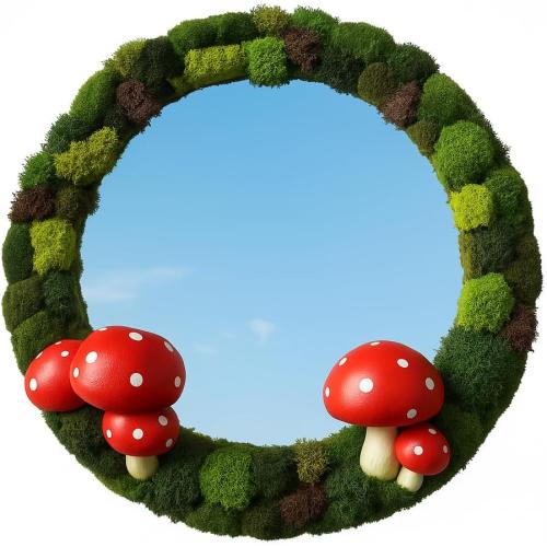 Lidy Mushroom Mirror 14'' - Mirrors for Wall with Preserved Moss - Handcrafted Mushroom Decor - Fairy & Forest Decor, Perfect for Nursery and Cottagecore Aesthetic