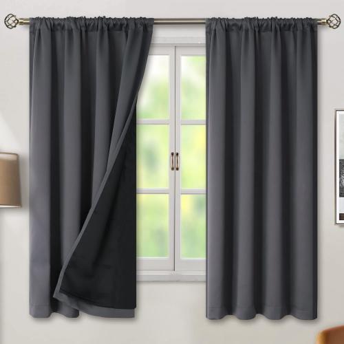 BGment 100% Grey Blackout Curtains for Bedroom 63 Inches Long, Double Layer Room Darkening Thermal Insulated Curtains with Liner Rod Pocket and Back Tab Panels(42 x 63 Inch, 2 Panels, Dark Grey)