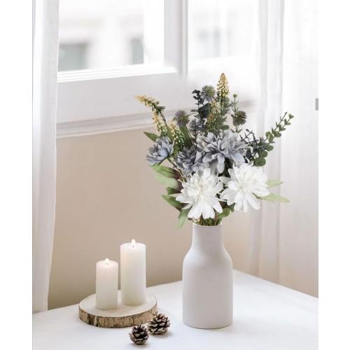 White and Grey Artificial Fake Flowers Bouquet White Grey Silk Flower for Craft Arrangements Wedding Bouquets Faux Flowers for Vase for Kitchen Garden Home Party Table Décor (White Grey)