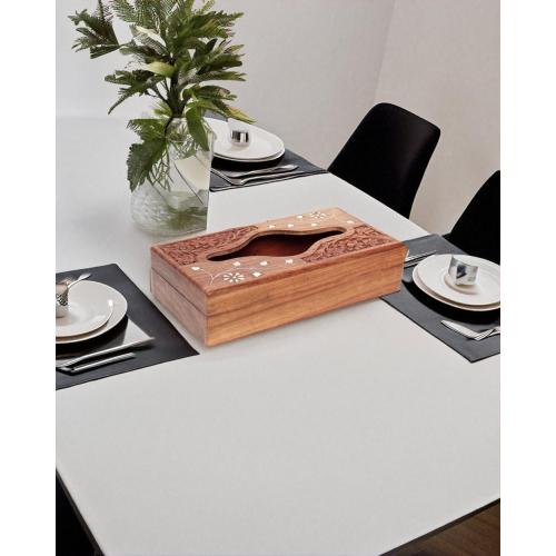 Wooden Tissue Box Cover, 9 x 5 Inch, Compatible with Pottery Barn Furniture and Decor, Anthropologie Furniture Style for Elegant Wooden Home Accessory (Carving White)